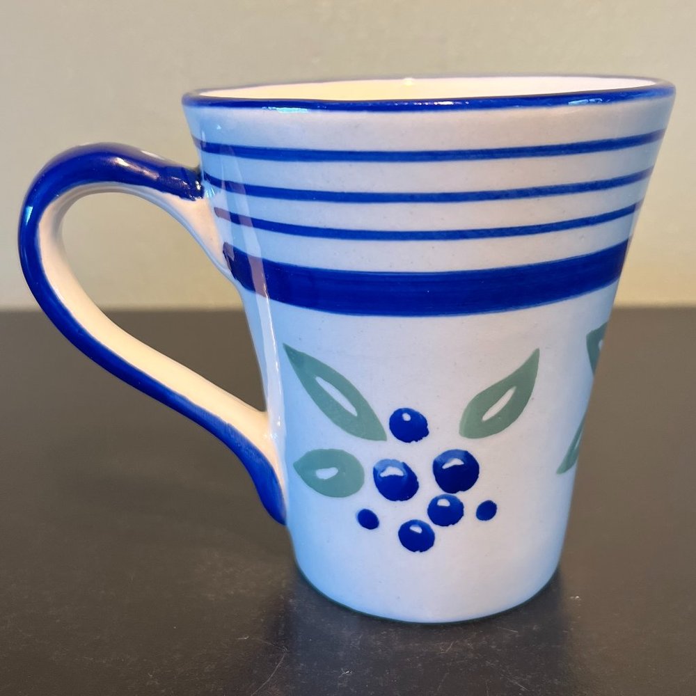 Vintage MESA INTERNATIONAL Handcrafted Cobalt Blue Blueberry Motif Ceramic Mug